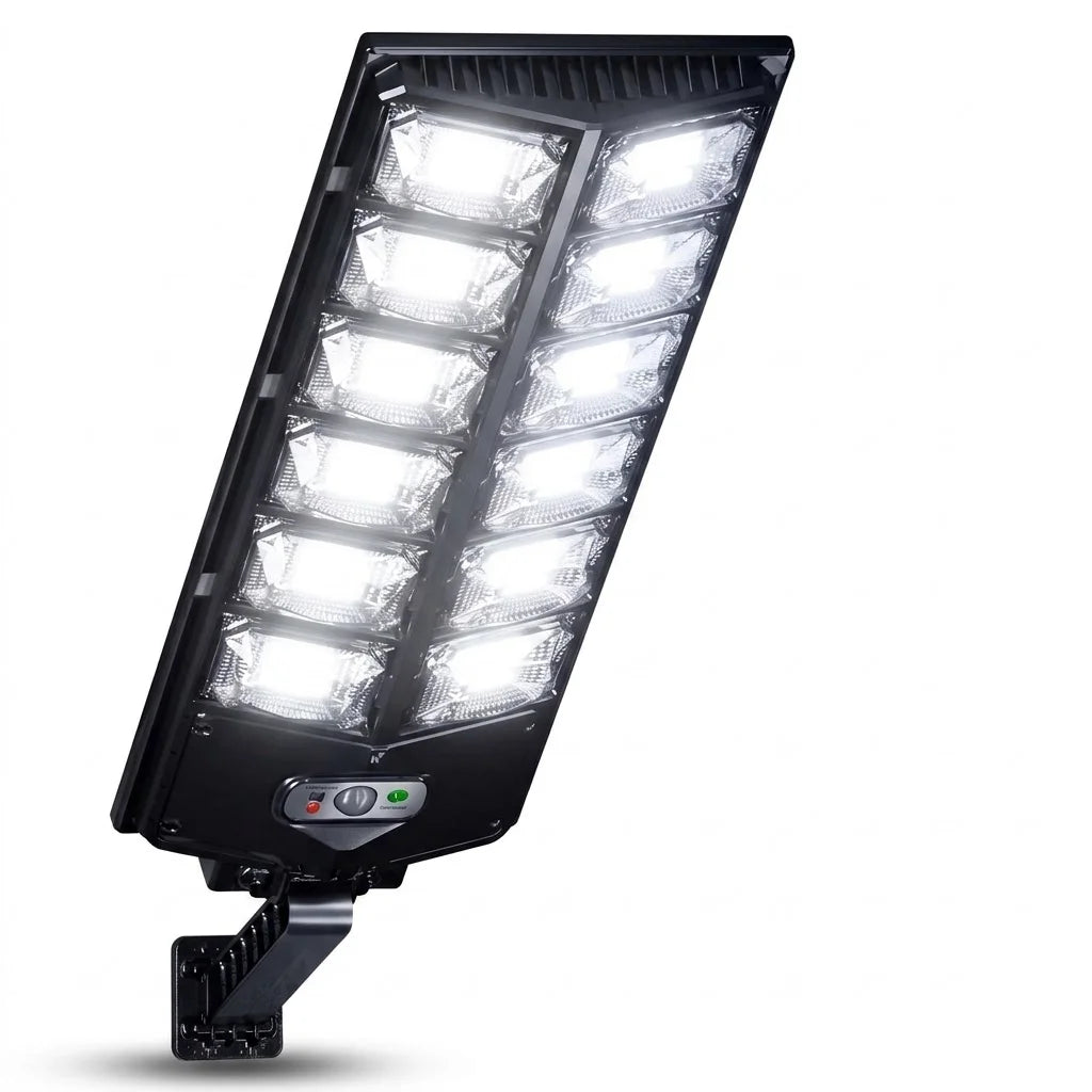 Solar Street Light, 12‑LED Outdoor Solar Flood Light with Monocrystalline Solar Panel, Motion Sensor, Remote Control, Timer & SOS Mode, IP44 Waterproof Wide‑Angle Solar Security Light for Yard, Garage, Farm, Pathway