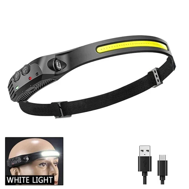 USB Rechargeable COB LED Induction Headlamp With 1200mAh Built-in Battery Head Flashlight Outdoor Camping Fishing Head Lantern
