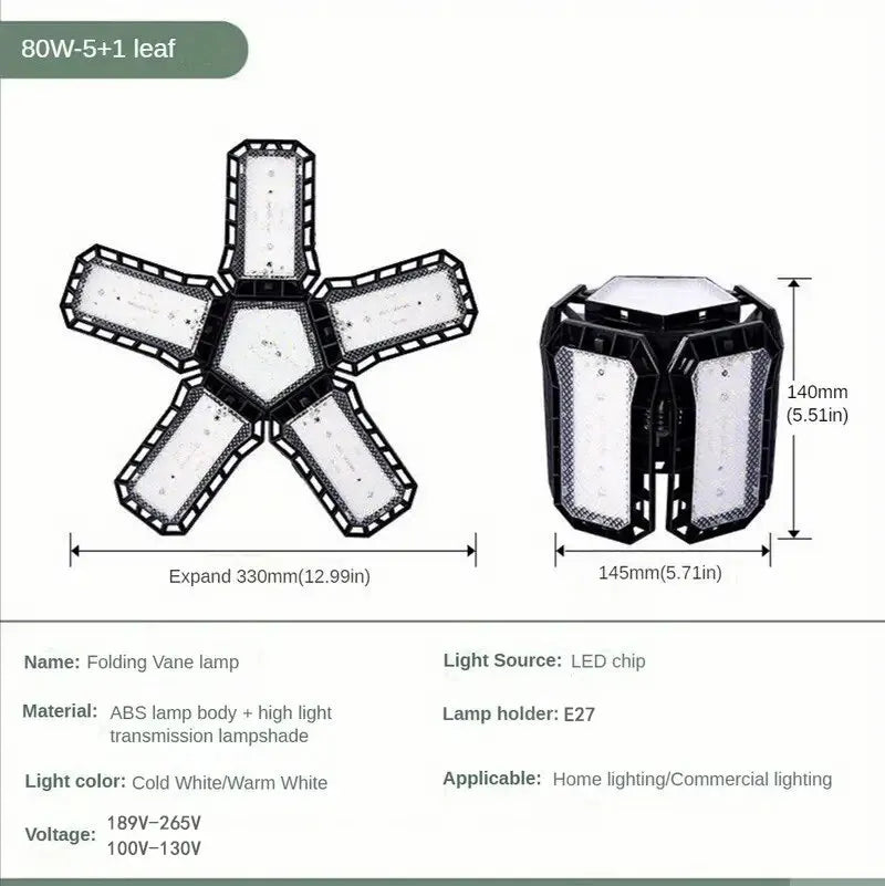 LED Garage Light Bulbs, 40W 60W 80W10000LM Super Bright Garage Lighting LED Shop Light With Adjustable Panels, E27 Screw Socket