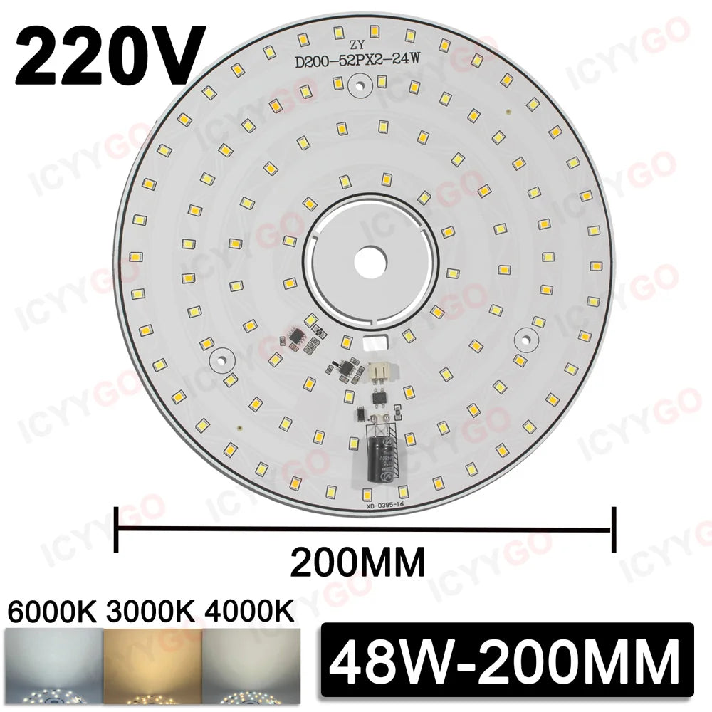 6W 8W 12W 24W 36W 48W LED Chip 220V Driver-Free Three-Color Aisle PCB Light Source Accessories Round LED Light Panel