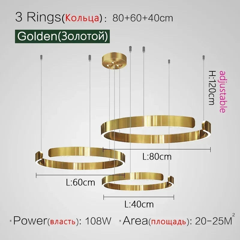 Modern Art Circle Rings Ceiling Chandeliers Hanging Pendant Led Lighting for Living Room Staircase Hotel Decor Suspension Lustre