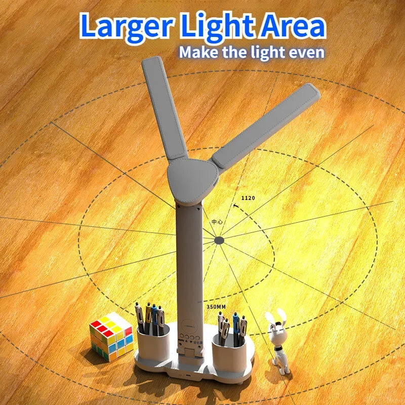 LED Table Lamp Double-Headed USB Chargeable Dimmable Desk Lamp with Calendar Clock Foldable Eye Protection Reading Night Light