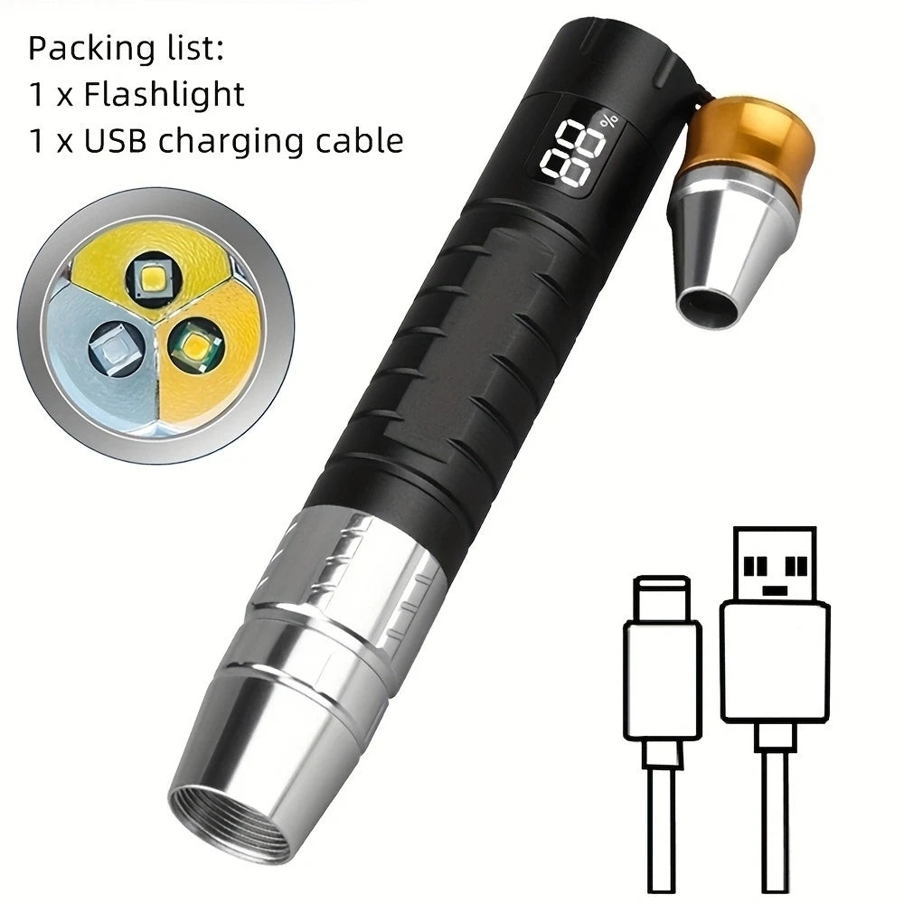3-in-1 White Yellow UV 365nm LED LCD Flashlight USB Rechargeable Jewelry Jade Stone Pet Stains Marker Ore Money Scorpion Light