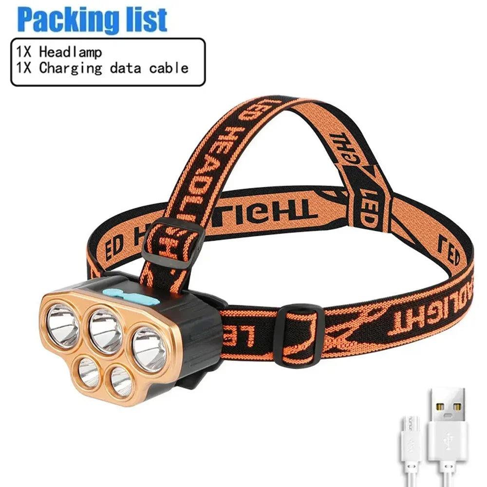 8LED Powerful Rechargeable Head Flashlight for Fishing Led Headlamp Camping Headlights Hunting Torch Hiking Front Lanterns