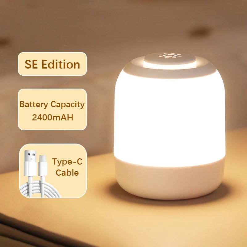 Rechargeable Touch LED Night Light, 3 Color Stepless Dimmable Bedside Lamp, Portable Table Lamp for Bedroom Nursery