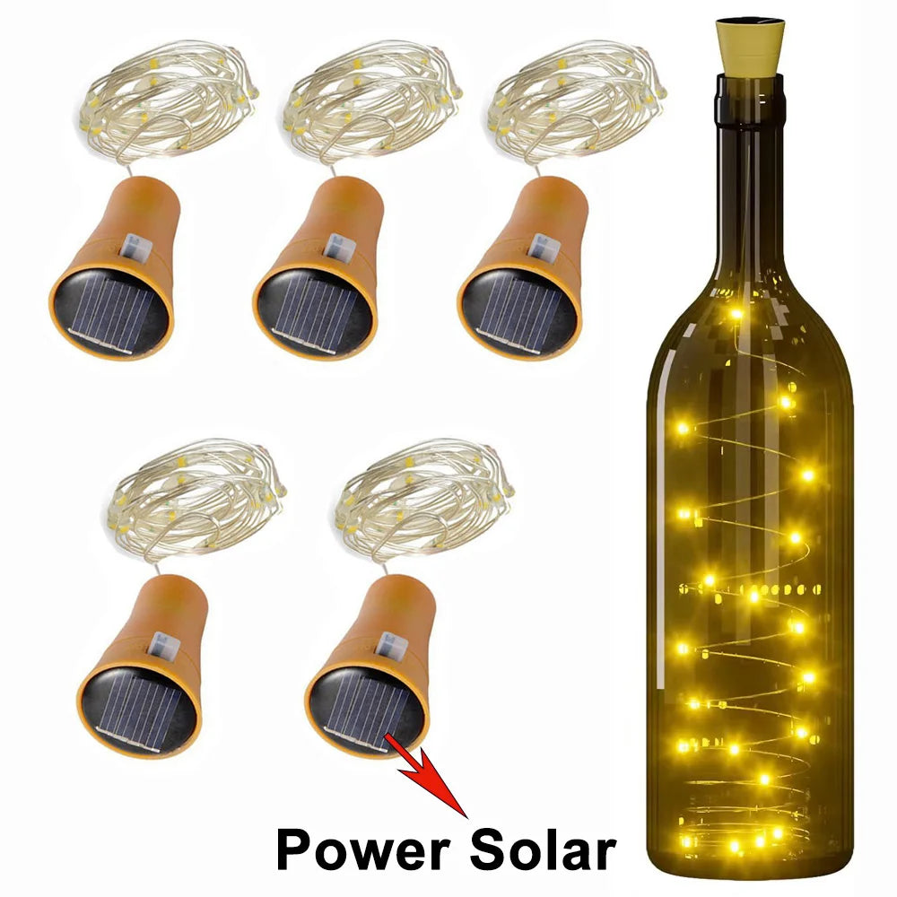 20LEDs Solar Wine Bottle String Light Solar Copper Wire Fairy Lights Cork Shape Christmas Lamp For Wedding Party Garden Decor