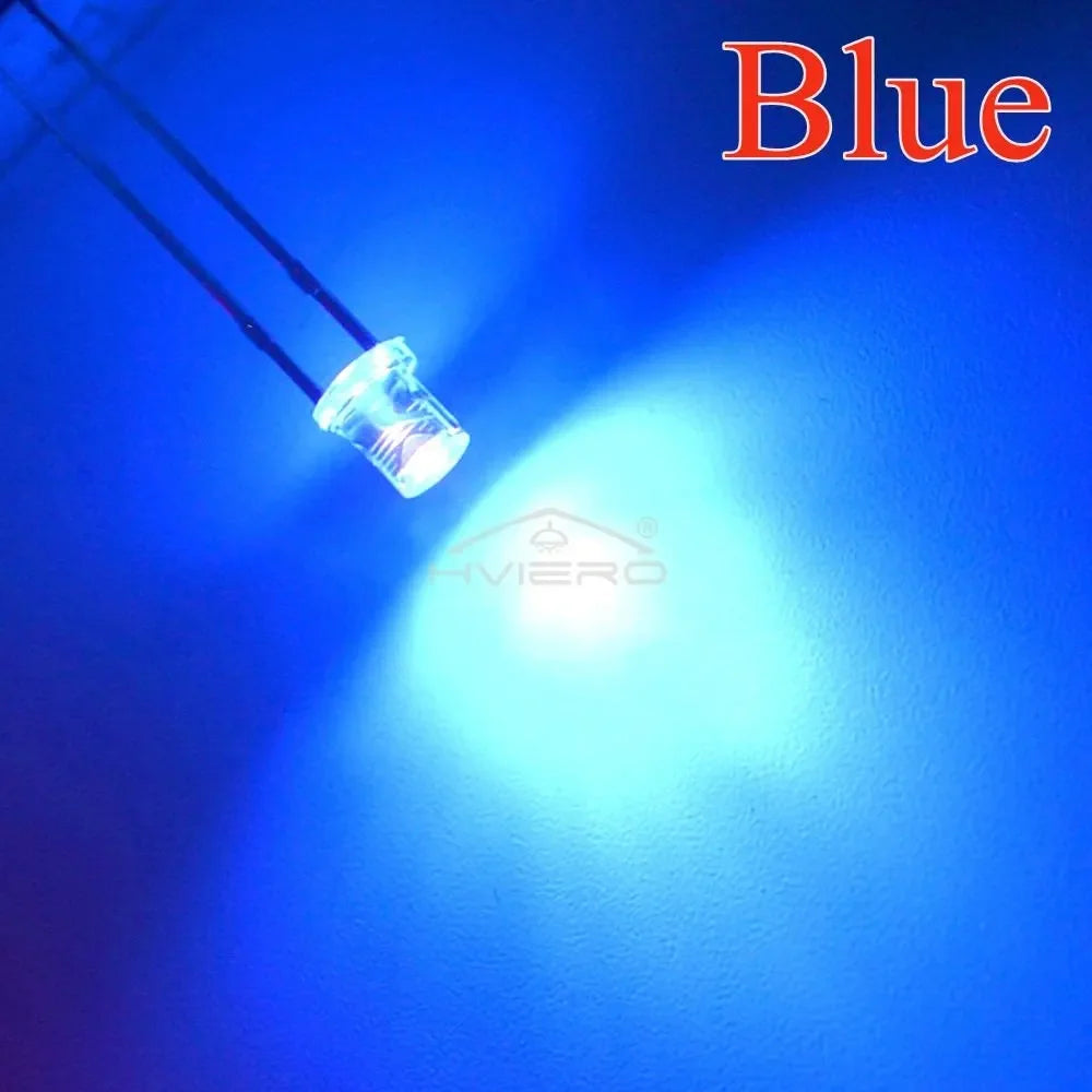 100Pcs F3 3mm 2pins Flat Emitting Diodes Lamp Ultra Bright LED Bulbs White Red Yellow Blue Green Pink Diode Led Wide Angle Light