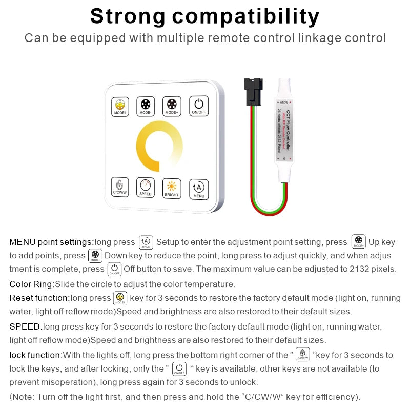 DC5-24V 86 Touch Panel Mini CCT Controller WS2811 Color Temperature Running Water Flowing Horse Race Led Strip Dimmers