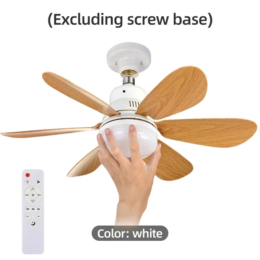 E26 E27 Screw-In LED Ceiling Fan Light with Remote Control, 40W Stepless Dimming 6 Wood Blades for Bedroom Study Office