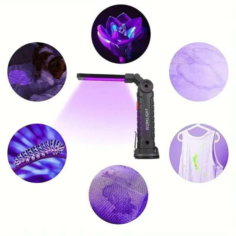 395nm Led UV Flashlight USB Rechargeable Foldable Lamp with Magnetic and Hook Pet Urine Detector Resin Curing Portable UV Light
