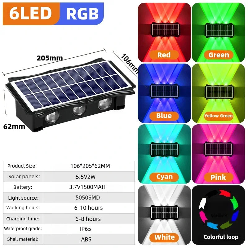 Solar LED Light Wall Lamp Outdoor Waterproof High Brightness Up and Down Luminous Lighting for Outdoor Garden Decoration