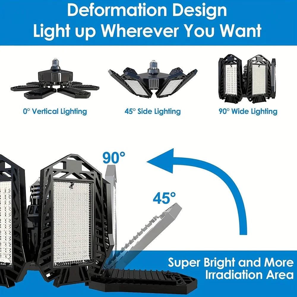 1/2 Packs Deformable LED Garage Light Bulb,Mini 7+1 Adjustable Panels E26/E27 LED Bulb Ceiling Lighting for Workshop Garage Lamp