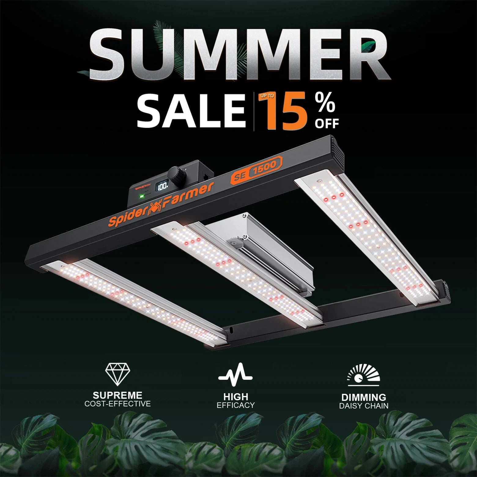 Spider Farmer SE1500 150W Led Grow Light Dimmable High Efficacy Bridgelux 3030 for 70x70cm Grow Tent