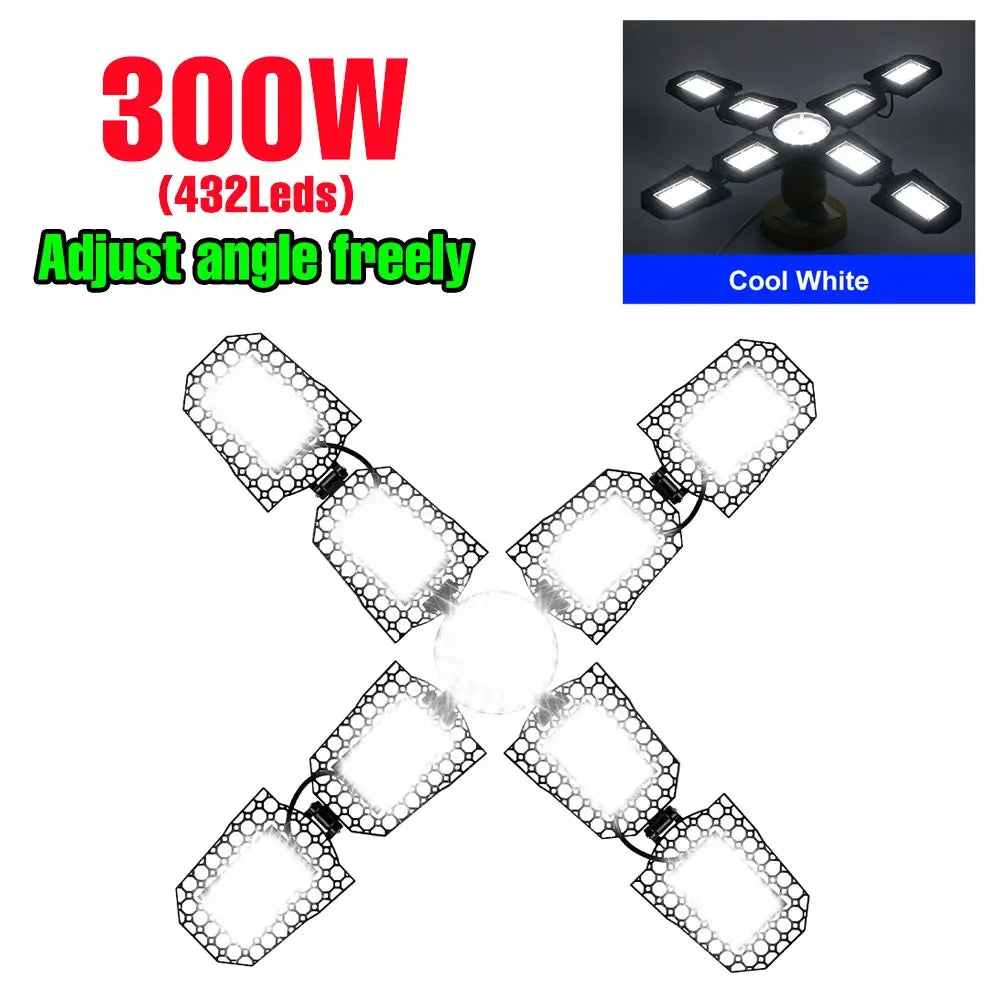400W LED Deformation Garage Lamp E27/E26 Foldable Workshop Bulb 220V Spotlight 110V Warehouse Basements Large Area Lighting