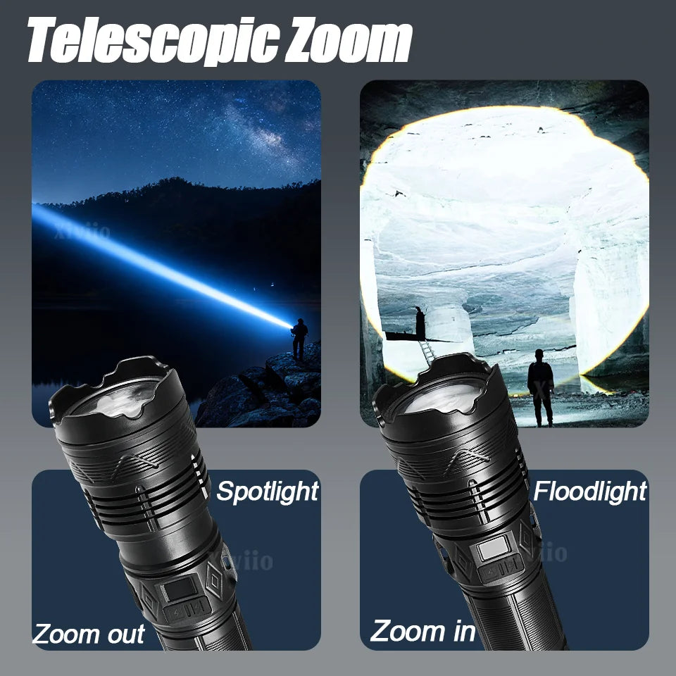 Most Powerful LED Flashlight USB Rechargeable Tactical Torch Light Ultra Bright Long Range Zoom Flashlights Fishing Camping Lamp