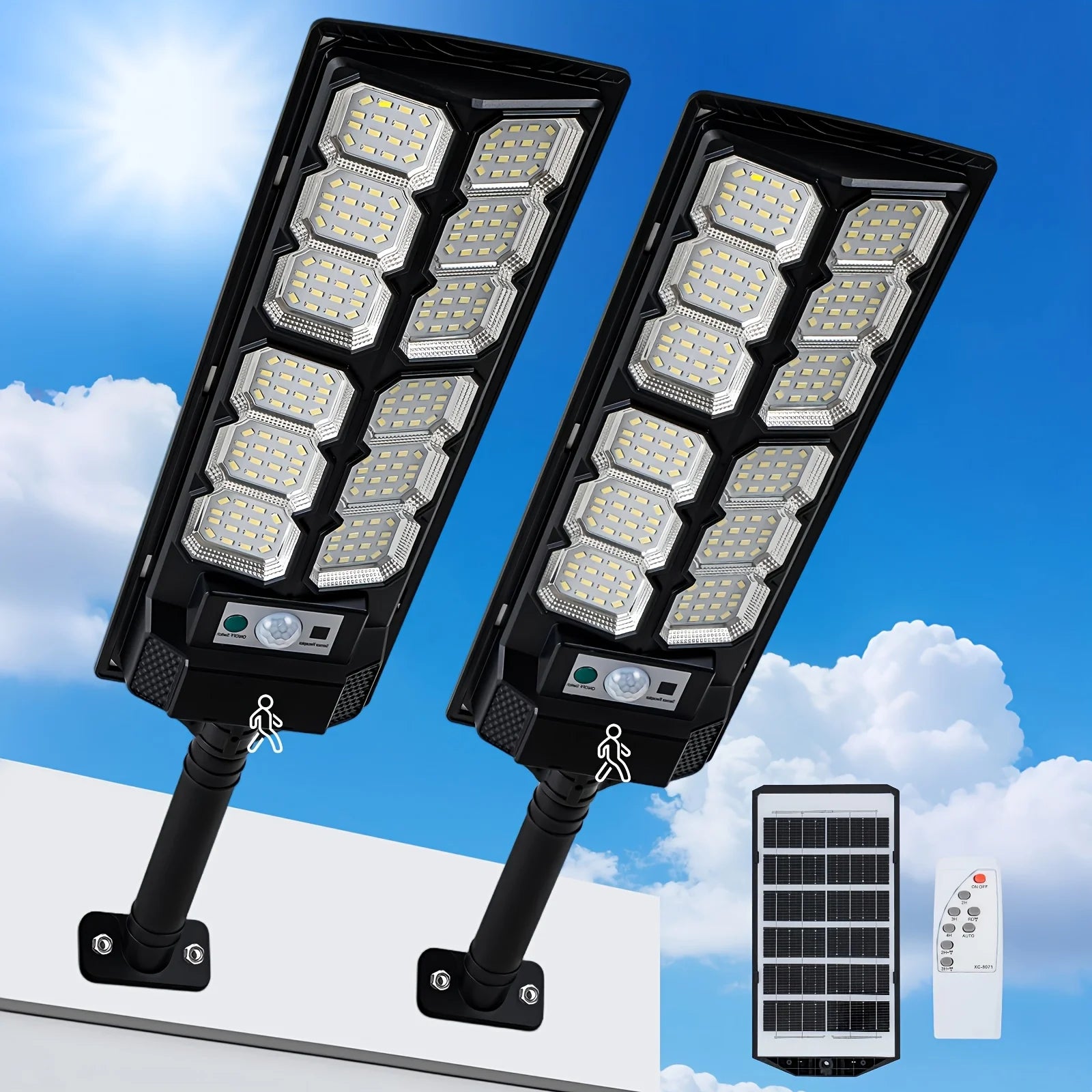 IPX7 Waterproof Solar Street Light Outdoor, LED Solar Wall Light with Motion Sensor, Timer for Garage Garden, Entryway Garage