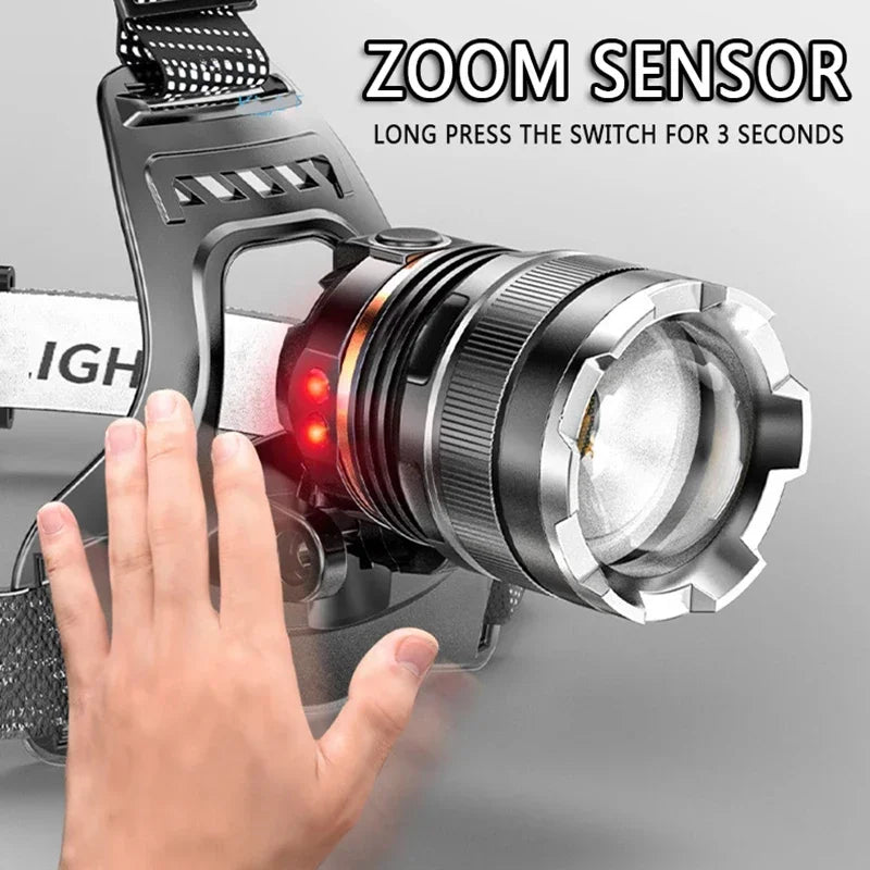 Rechargeable Head Lamp Fishing Powerful LED Headlamp Searching Camping Head Flashlight with Sensor  or NO Sensor  Use 2*18650