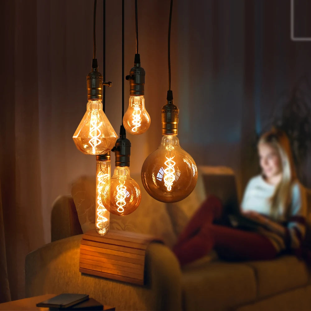 E27 LED Filament Light Bulb 220V 4W A60 ST64 T45 T185 G80 G95 G125 Retro Vintage Ampoules LED Edison Lamp Spiral Bulb For Home