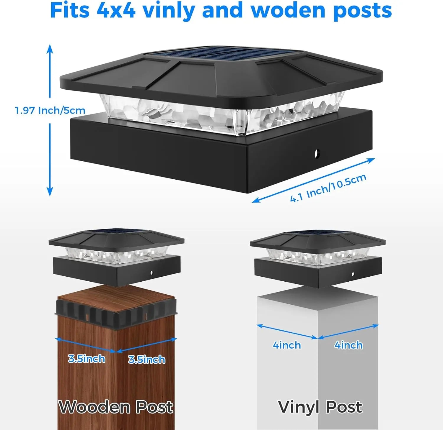 Solar Post Lights Outdoor Waterproof RGB Color Solar Fence Post Cap Lights for Wood Vinyl Posts Fence Deck Patio Garden Post