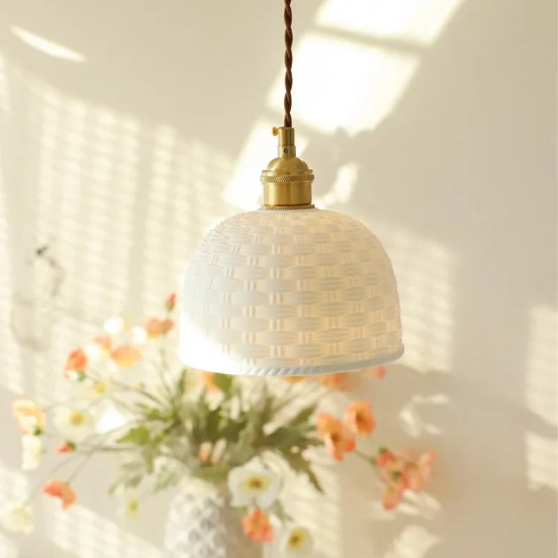 IWHD Home Decor LED Pendant Light Fixtures Bedroom Hallway Living Room Nordic Modern Leaf Ceramic Copper Socket Hang Lamp Lampen