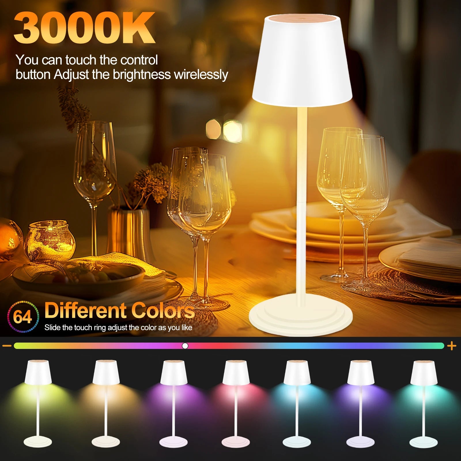 LED Desk Lamp, USB Rechargeable Desk Lamp, Bedroom Ambient Bedside Lamp, Touch Light, Hotel Bar Restaurant RGB Night Light