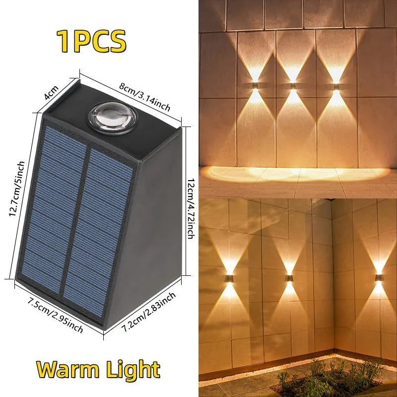 2 LED Solar Wall Lamp Waterproof Outdoor Solar Garden Decor Lights Up and Down Luminous Lighting for Street Balcony Garden Villa