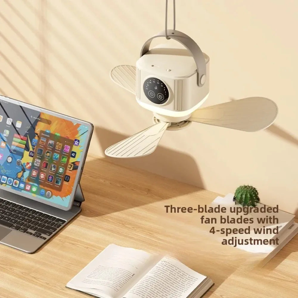 New Wireless Portable Rechargeable Ceiling Fan for Student Dormitories, Small Portable Outdoor Camping, USB Plug-In Style Fan