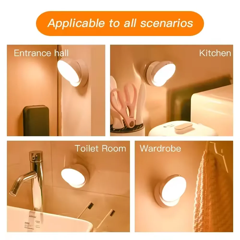 Night Light Motion Sensor Light Rechargeable Wireless LED Lighting 360 Rotating Magnetic For Room Bedside Table Cabinet lighting
