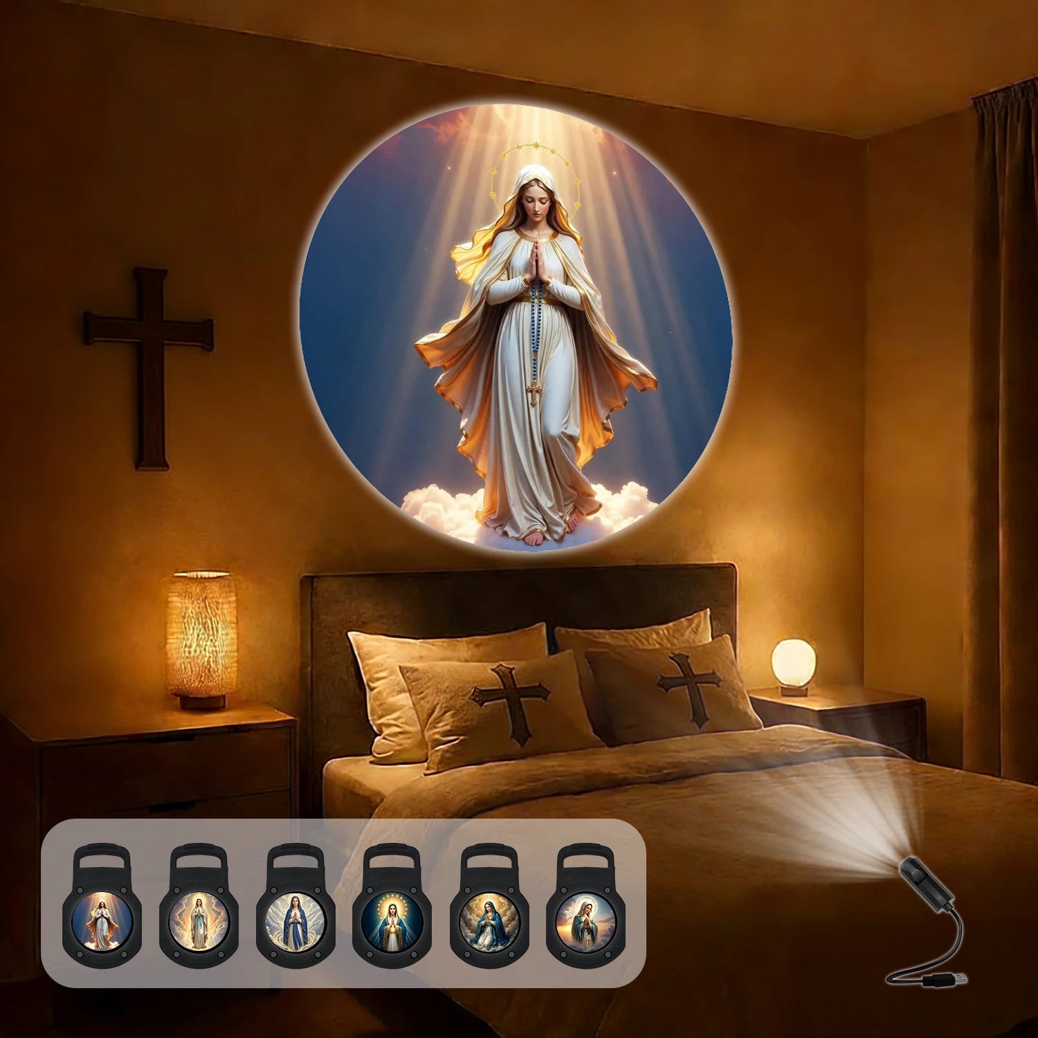 Six Mary Virgin Image Projection Lights, Christian-Themed Decorations, Suitable for Room Wall and Ceiling Decoration.