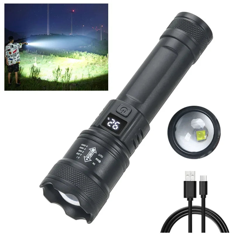 Powerful Led Strong Light Flashlights USB Rechargeable Tactical Zoom Torch  with Built-in Battery Camping Hunting Lantern