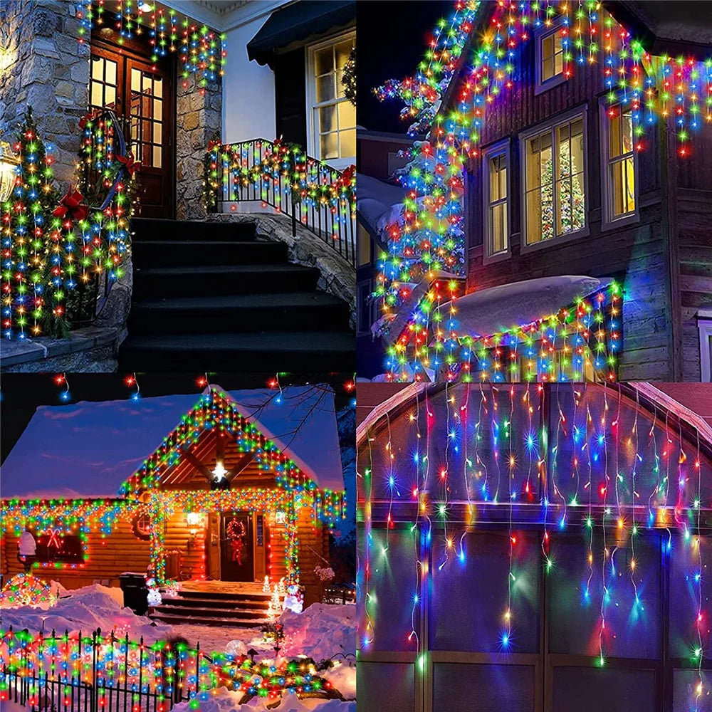3.5M/7.5M Solar Curtain Icicle Light Outdoor Eaves Decor String Lights Garden Party Yard Christmas Decoration Holiday Garlands