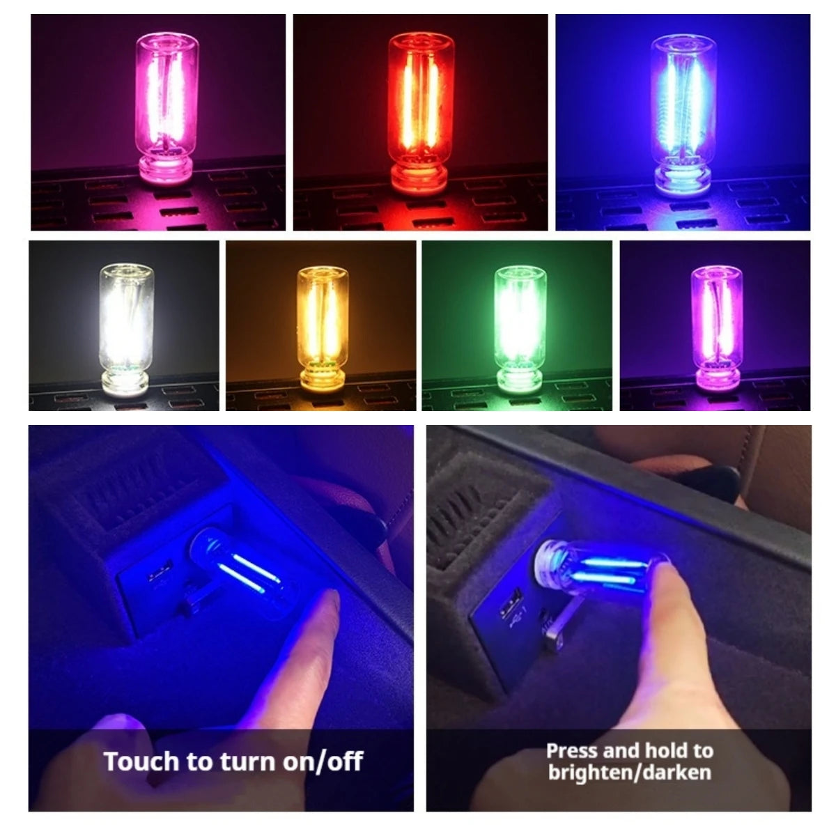LED Touch Dimming Night Light USB Filament Glass Bulb 5V Retro Edison Bulb Car Decoration Halloween Decor Atmosphere Light