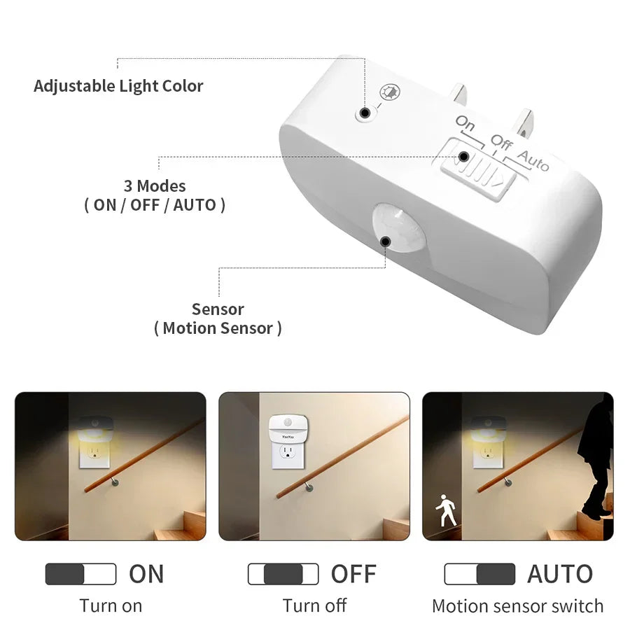 AC85-265V Led Night Light with Motion Sensor EU US Socket PIR Human Infrared Induction Lamp Plug in Wall Bedroom Hallway 3 Color