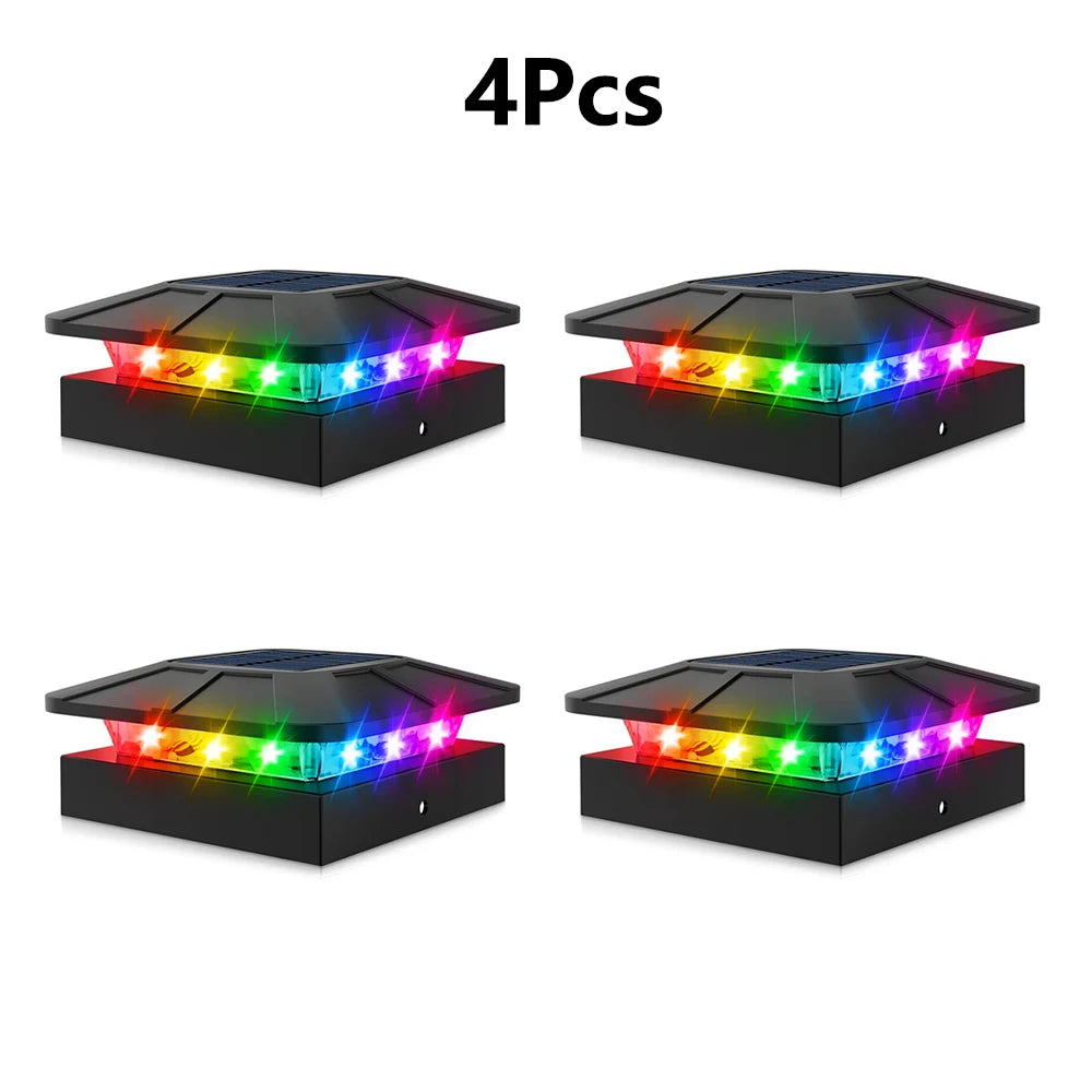 Solar Post Lights Outdoor Waterproof RGB Color Solar Fence Post Cap Lights for Wood Vinyl Posts Fence Deck Patio Garden Post