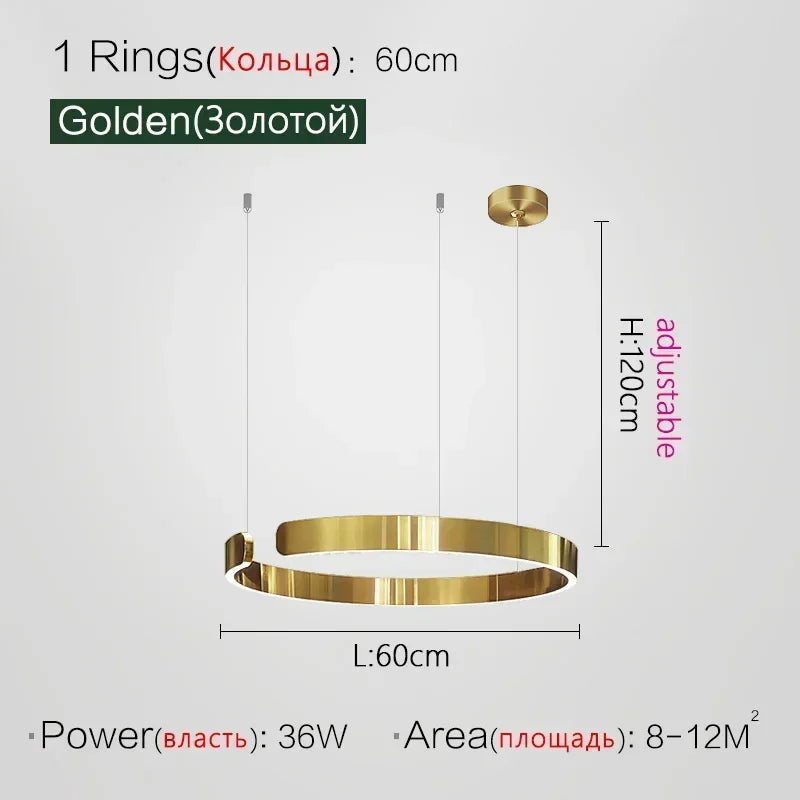Modern Art Circle Rings Ceiling Chandeliers Hanging Pendant Led Lighting for Living Room Staircase Hotel Decor Suspension Lustre