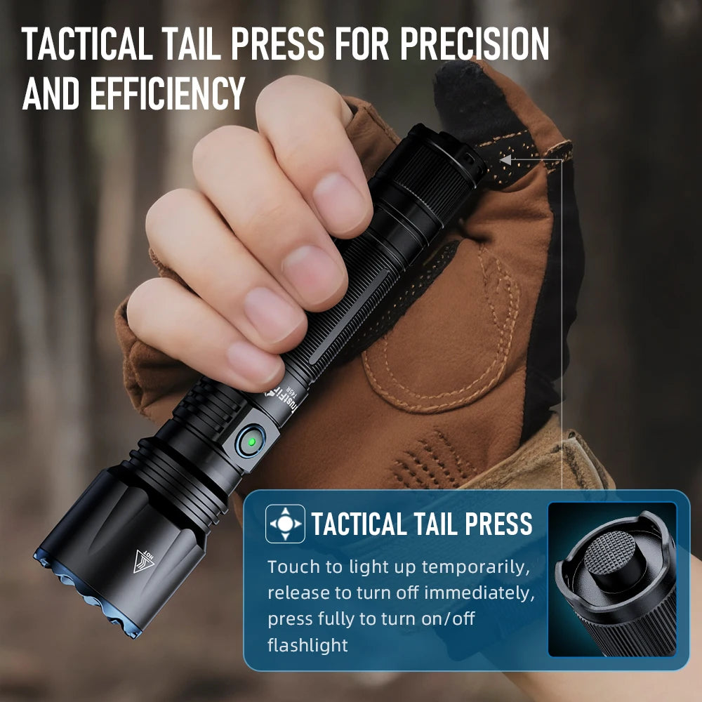 Trustfire T45R 1695 Meter Light Distance LEP Tactical Flashlight 650 Lumen La-ser High Power Led USB Flashlight Rechargeable Self Defense LEP Torch With Remote Rattail Pressure Switch