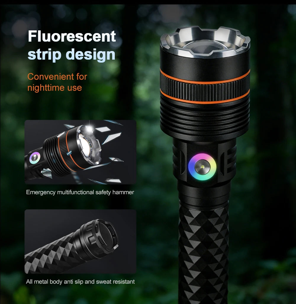 High Power Strong Light LED Flashlight Super Bright Long Range Tactical Torch Powerful USB Rechargeable Lantern Fishing Outdoor