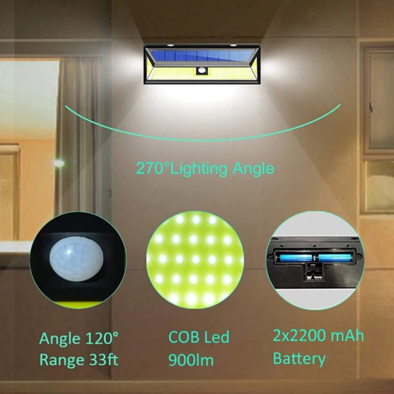 Solar Lights Outdoor 180 COB Solar LED Wall Lamp Waterproof Motion Sensor 3 Modes Super Bright for Garden Front Door Garage Path
