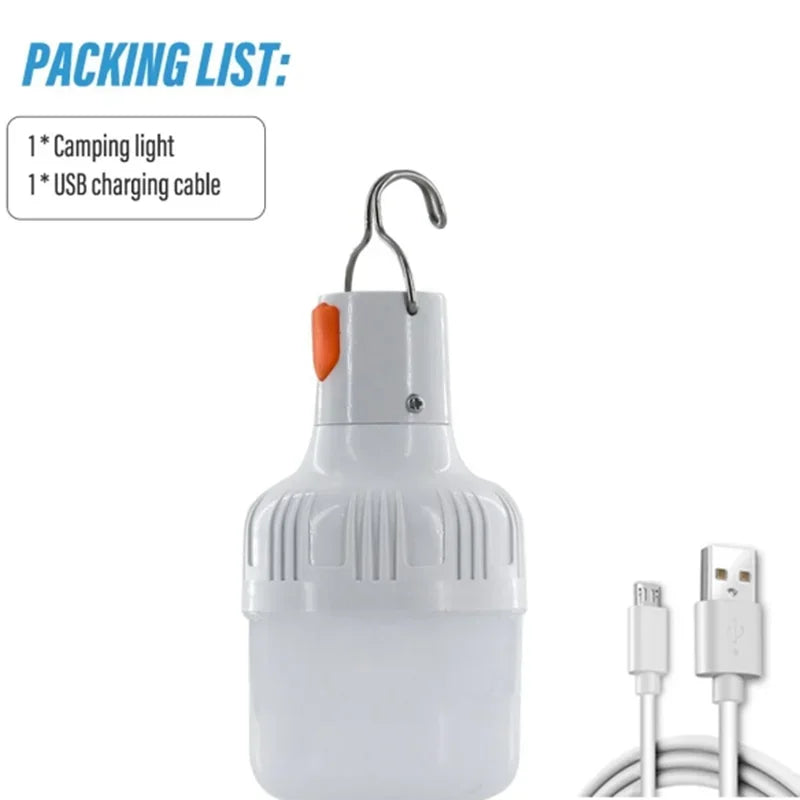1PC 60W USB Rechargeable LED Lamp Bulb Portable Emergency Light for Camping Fishing Night Outdoor Hook-Up Lantern LT014