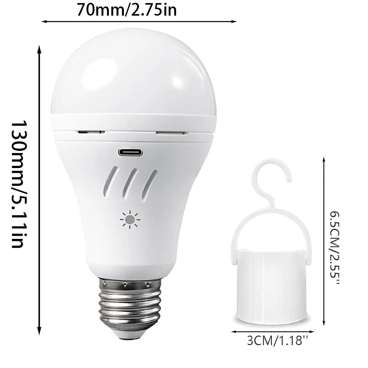 Rechargeable Emergency Light Bulb E27 Base - USB/220V Dual Charging Backup Emergency Light for Home or Outdoor