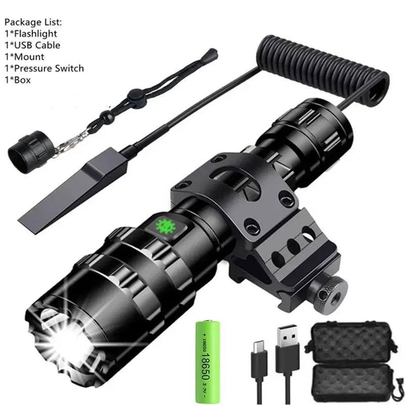 Professional Hunting Tactics Night Reconnaissance LED Flashlight L2 Lamp Beads Waterproof Rechargeable Outdoor Portable Torch