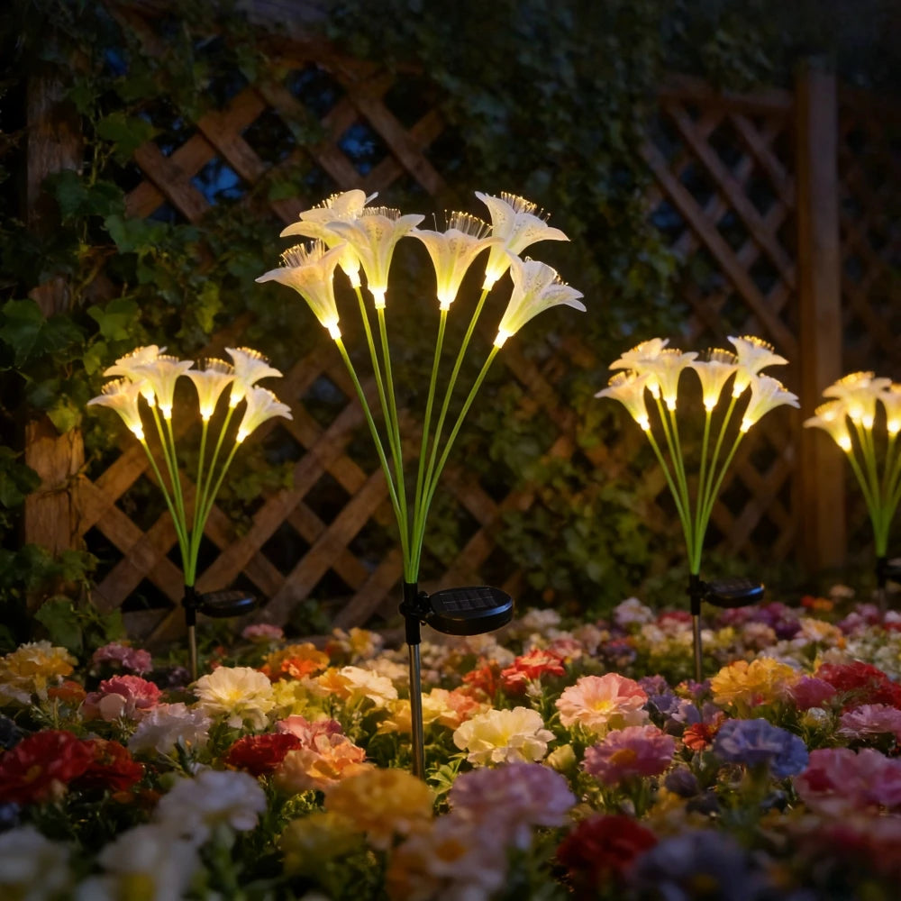 Solar Lily Flower Garden Stake Lights, Warm White IP65 Waterproof  Pathway Lights for Wedding Party Outdoor Patio Yard Decor