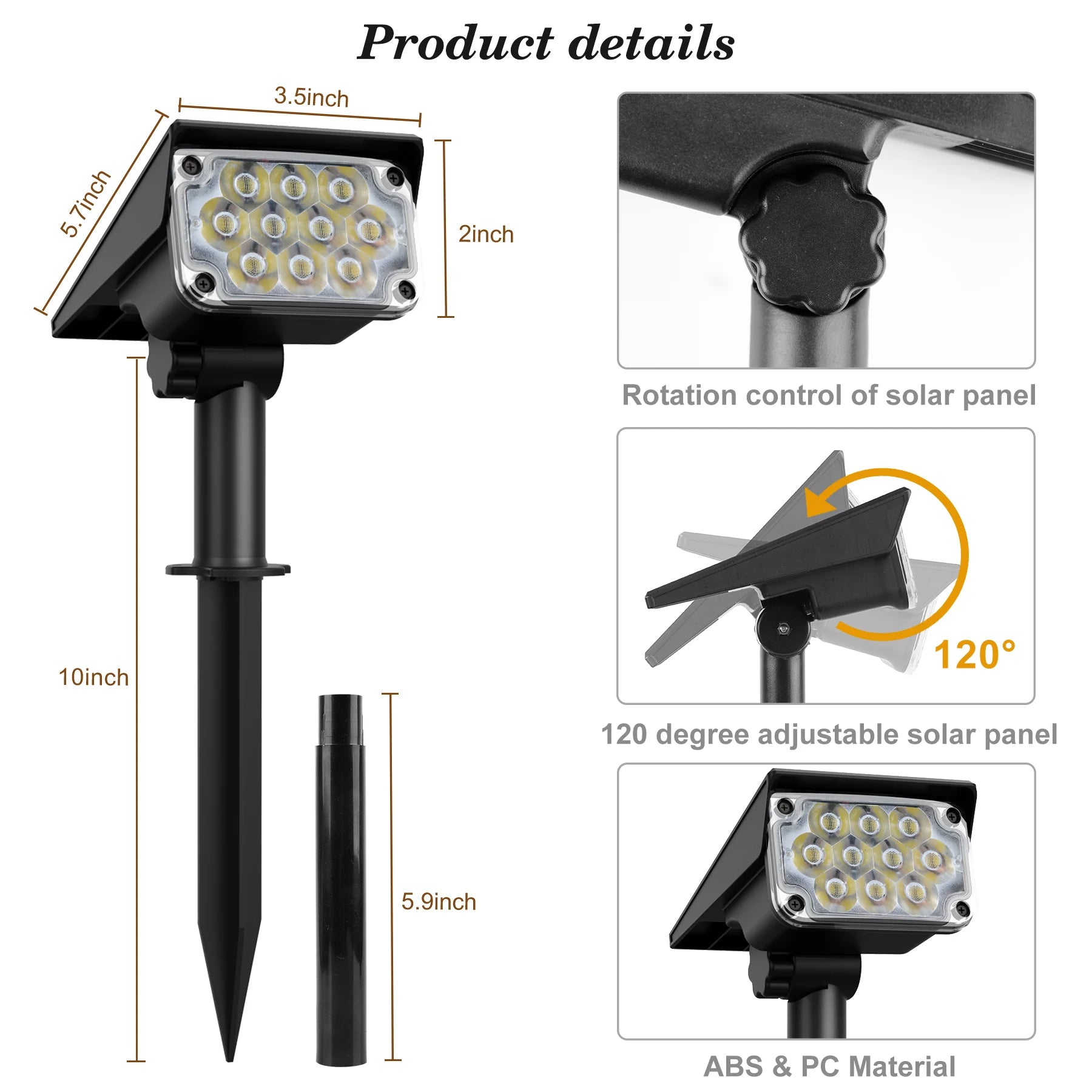 2PCS Solar Power Light Adjustable Light Temperature Solar Garden Light outdoor IP65 Solar Lamp Super Bright Solar Spotlight