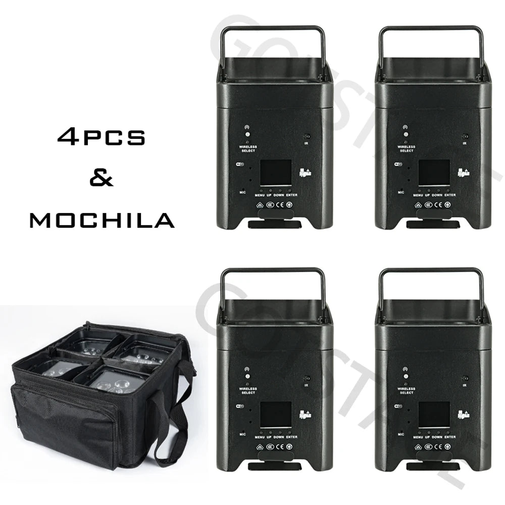 1/4PCS Wireless Remote Control RGBAW+UV Par Light Battery LED 6x18W 6 in 1 Movable for Disco KTV Bar Christmas Lights Stage Lamp
