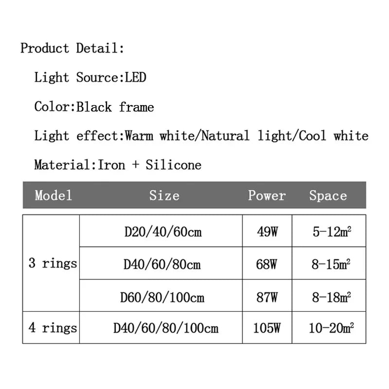 Led Chandelier Black Rings Ceiling Mount Chandelier Lighting for Living room Dining room Kitchen Luminaires