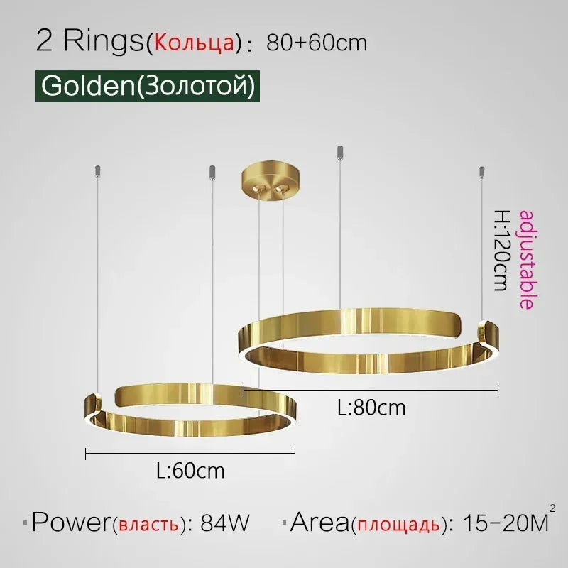 Modern Art Circle Rings Ceiling Chandeliers Hanging Pendant Led Lighting for Living Room Staircase Hotel Decor Suspension Lustre