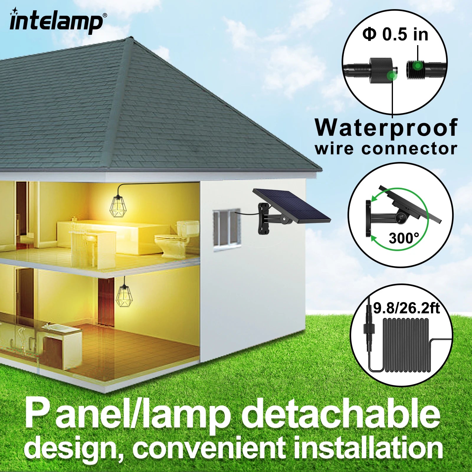 Intelamp Long Battery Life 4000mAh Solar Pendant Lights Indoor & Outdoor Hanging Shed Light For Garden Terrace Balcony Pavilion