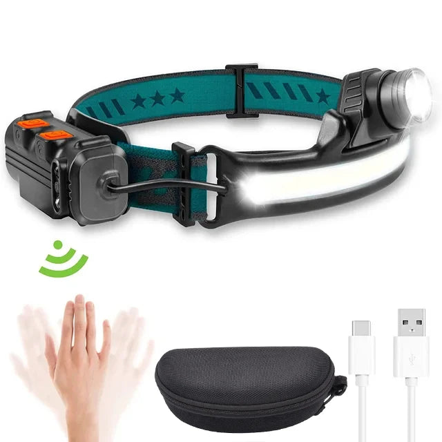 Induction Headlamp XPG+COB LED Head Lamp with Built-in Battery Flashlight Multi-function USB Rechargeable 6 Modes Head Torch