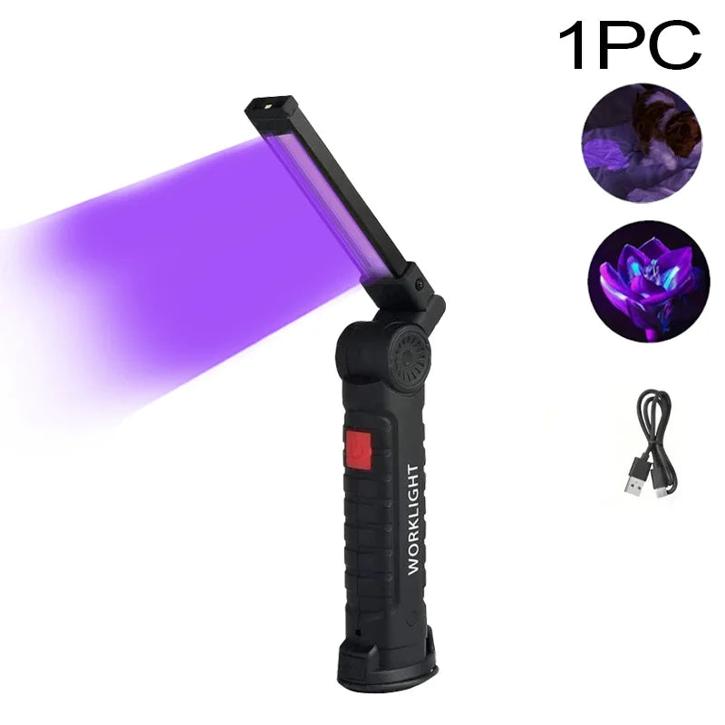 395nm UV Flashlight-Magnetic&Hook Rechargeable 400mAh Blacklight,for Resin Cure,Pet Stain,Scorpion Finding (Portable Foldable)