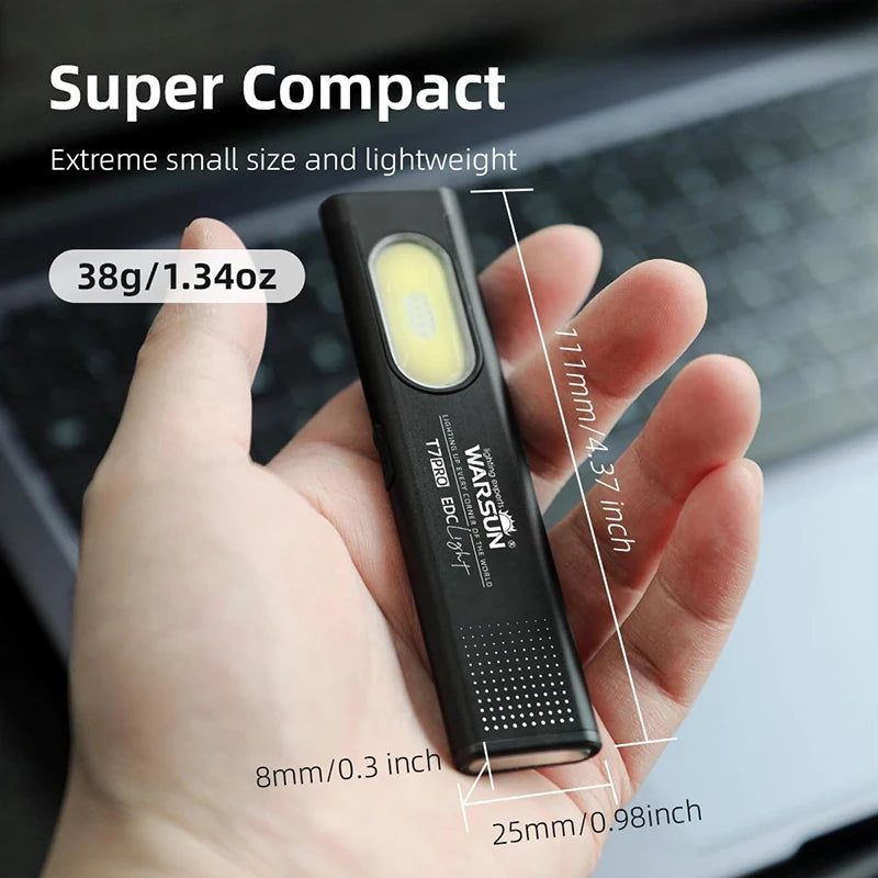 WARSUN T7PRO LED Torch Rechargeable Mini Work Flashlight with Magnet Ultra-thin & Portable for Hiking Camping EDC